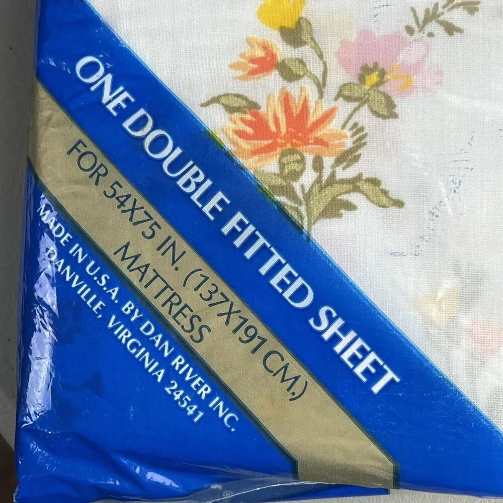 Dan River Sheet Set for Double Bed Orange Floral Fitted and Flat Sheet NWT Vtg